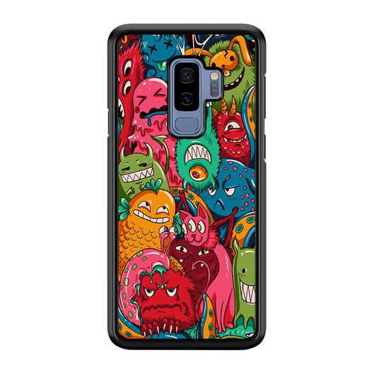 Doodle Monsters Get Together and Laugh Samsung Galaxy S9 Plus Case-Rubber Black (2D Case)-Oxvistore