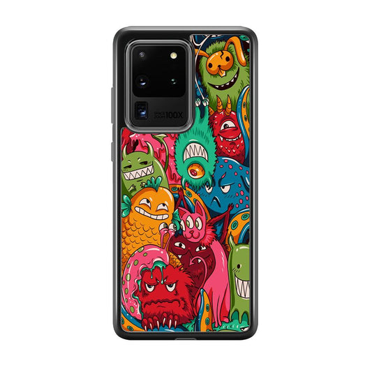 Doodle Monsters Get Together and Laugh Samsung Galaxy S20 Ultra Case-Rubber Black (2D Case)-Oxvistore