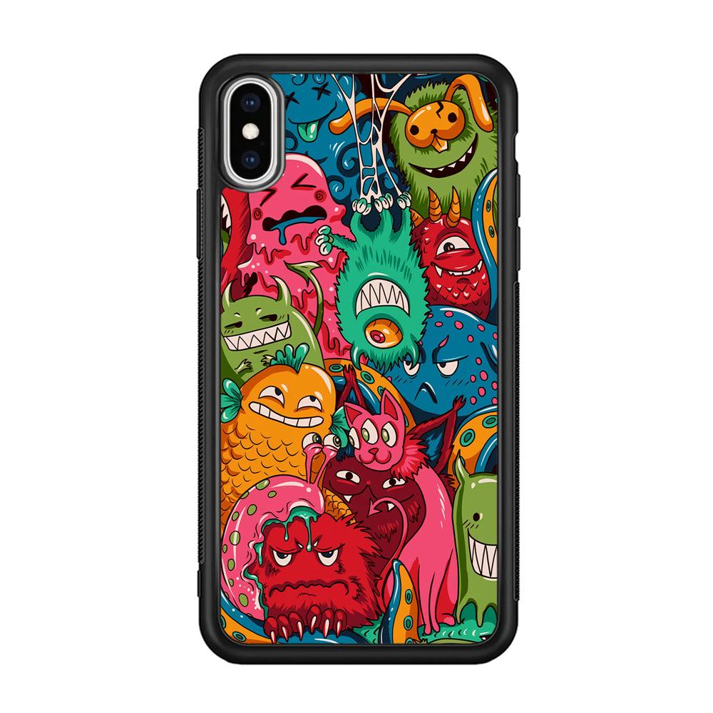 Doodle Monsters Get Together and Laugh iPhone Xs Max Case-Rubber Black (2D Case)-Oxvistore