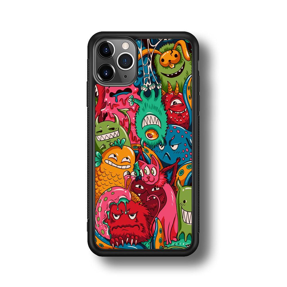 Doodle Monsters Get Together and Laugh iPhone 11 Pro Max Case-Rubber Black (2D Case)-Oxvistore