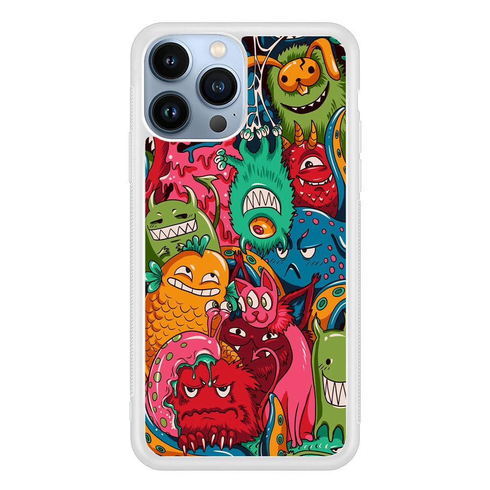 Doodle Monsters Get Together and Laugh iPhone 15 Pro Case-Oxvistore