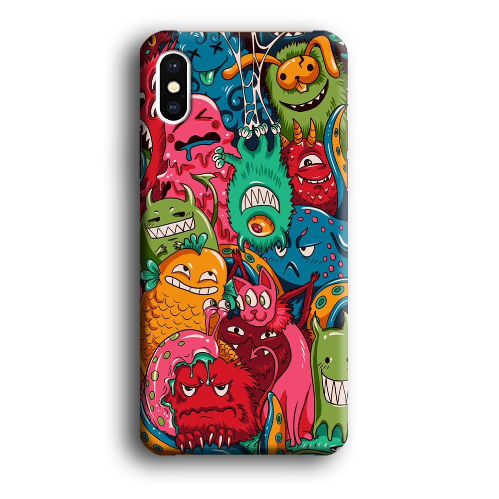 Doodle Monsters Get Together and Laugh iPhone X Case-Oxvistore