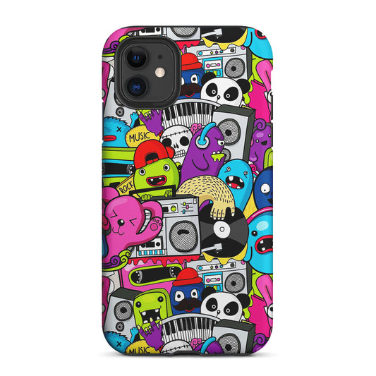 Doodle Monsters Music Pattern 2 in 1 Tough Phone Case