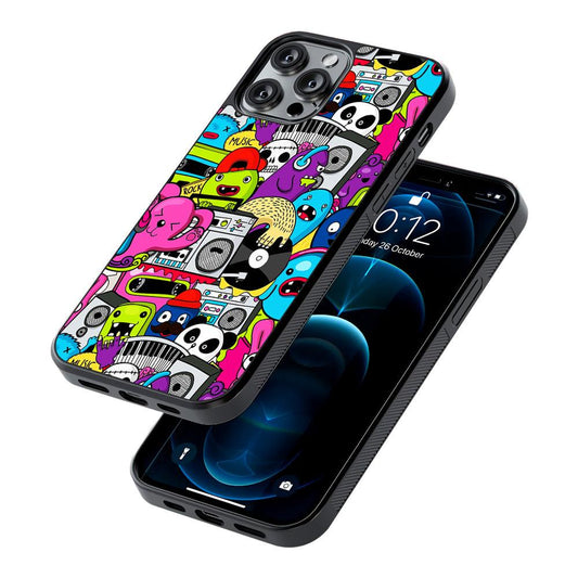 Doodle Monsters Music Pattern 2D Rubber Phone Case-Oxvistore