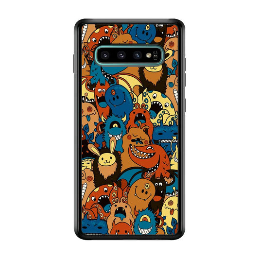 Doodle Monsters Take a Rest With Smile Samsung Galaxy S10 Case-Rubber Black (2D Case)-Oxvistore