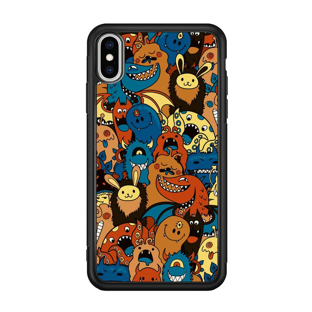 Doodle Monsters Take a Rest With Smile iPhone Xs Max Case-Rubber Black (2D Case)-Oxvistore