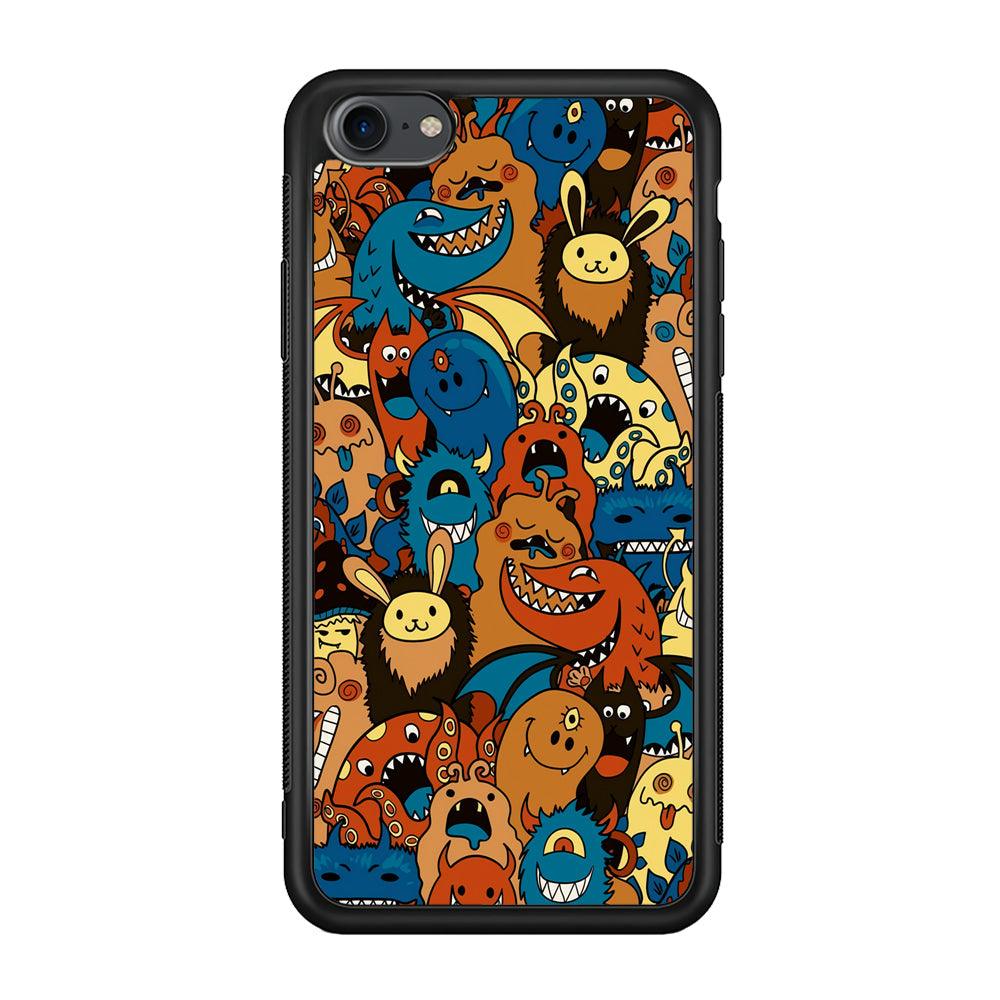 Doodle Monsters Take a Rest With Smile iPhone 7 Case-Rubber Black (2D Case)-Oxvistore