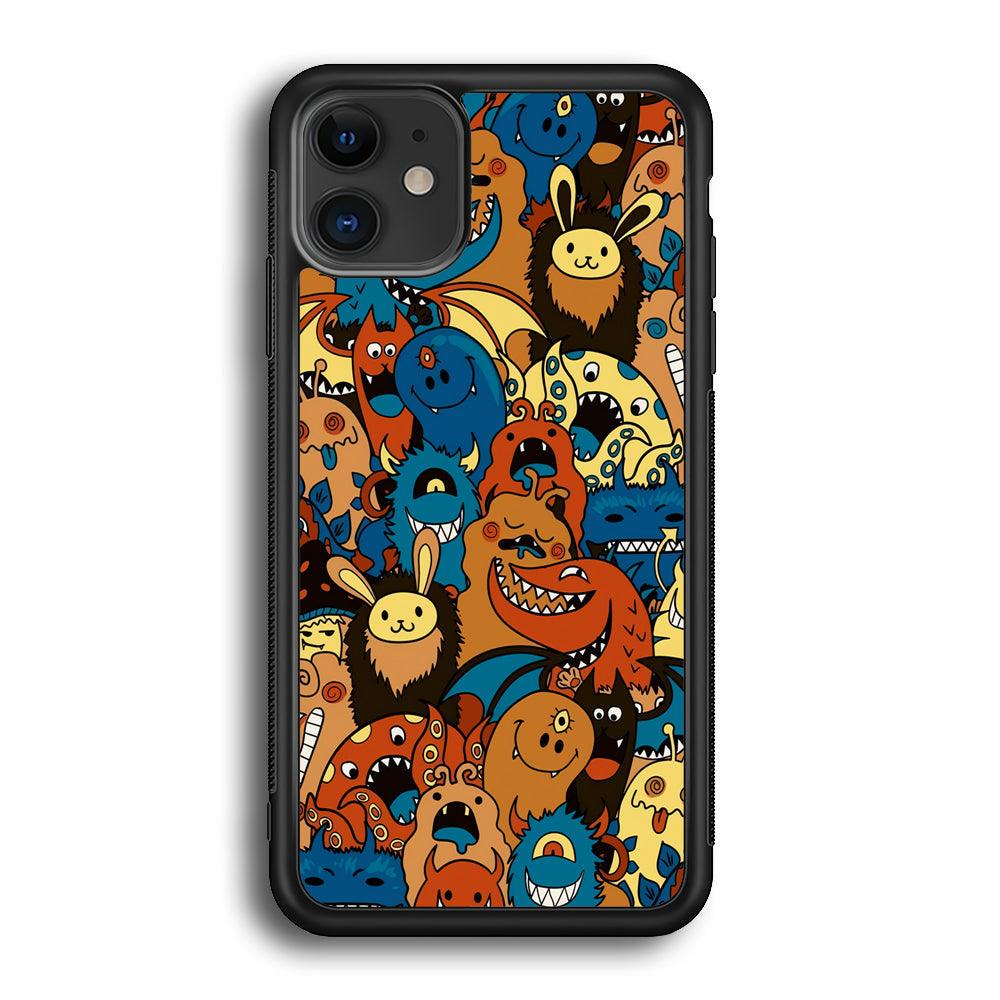 Doodle Monsters Take a Rest With Smile iPhone 12 Case-Rubber Black (2D Case)-Oxvistore