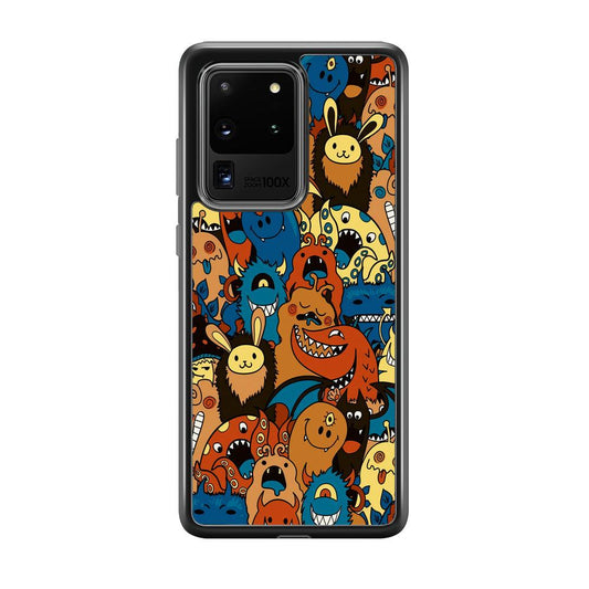 Doodle Monsters Take a Rest With Smile Samsung Galaxy S20 Ultra Case-Rubber Black (2D Case)-Oxvistore