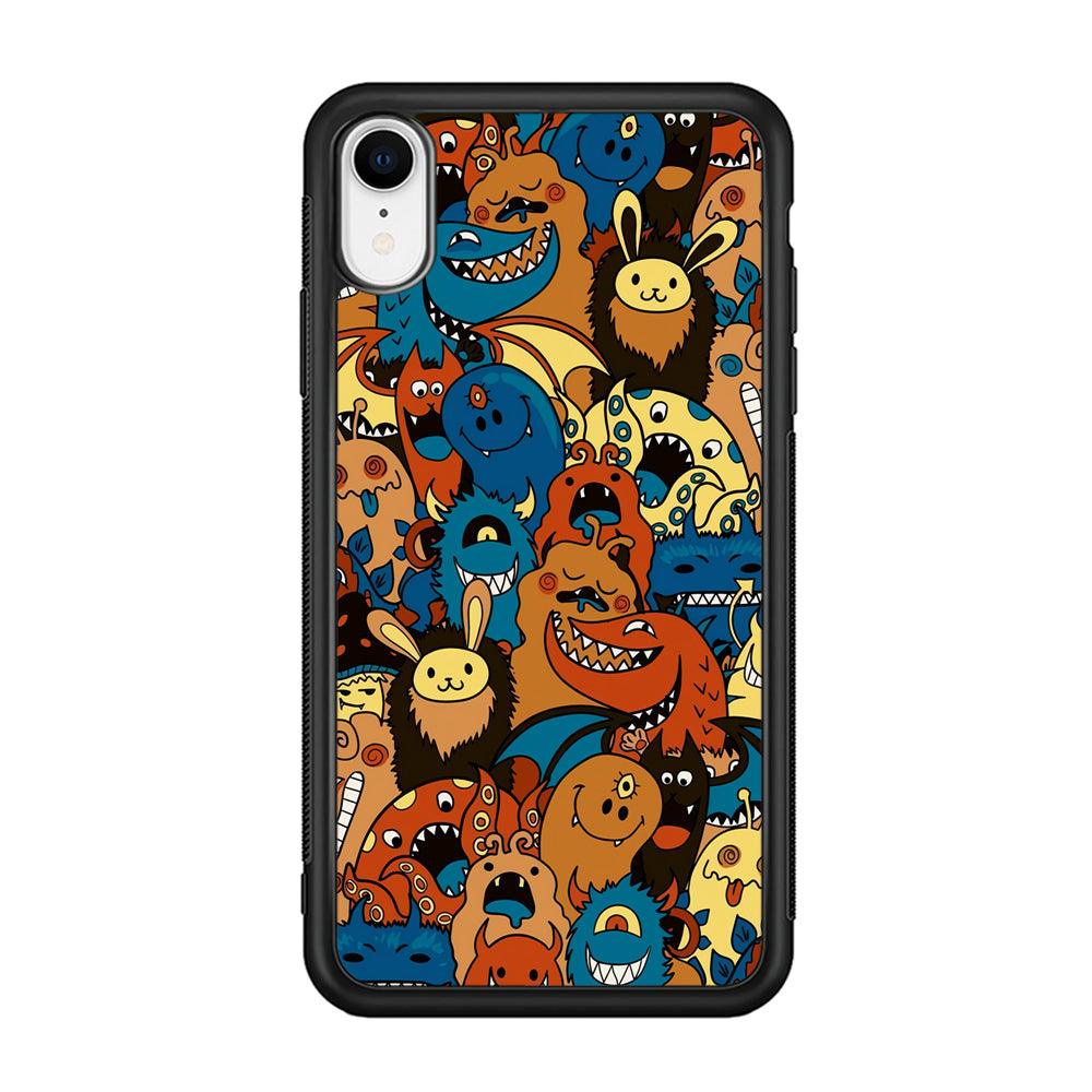 Doodle Monsters Take a Rest With Smile iPhone XR Case-Rubber Black (2D Case)-Oxvistore