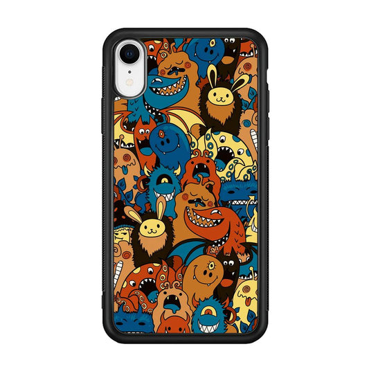 Doodle Monsters Take a Rest With Smile iPhone XR Case-Rubber Black (2D Case)-Oxvistore