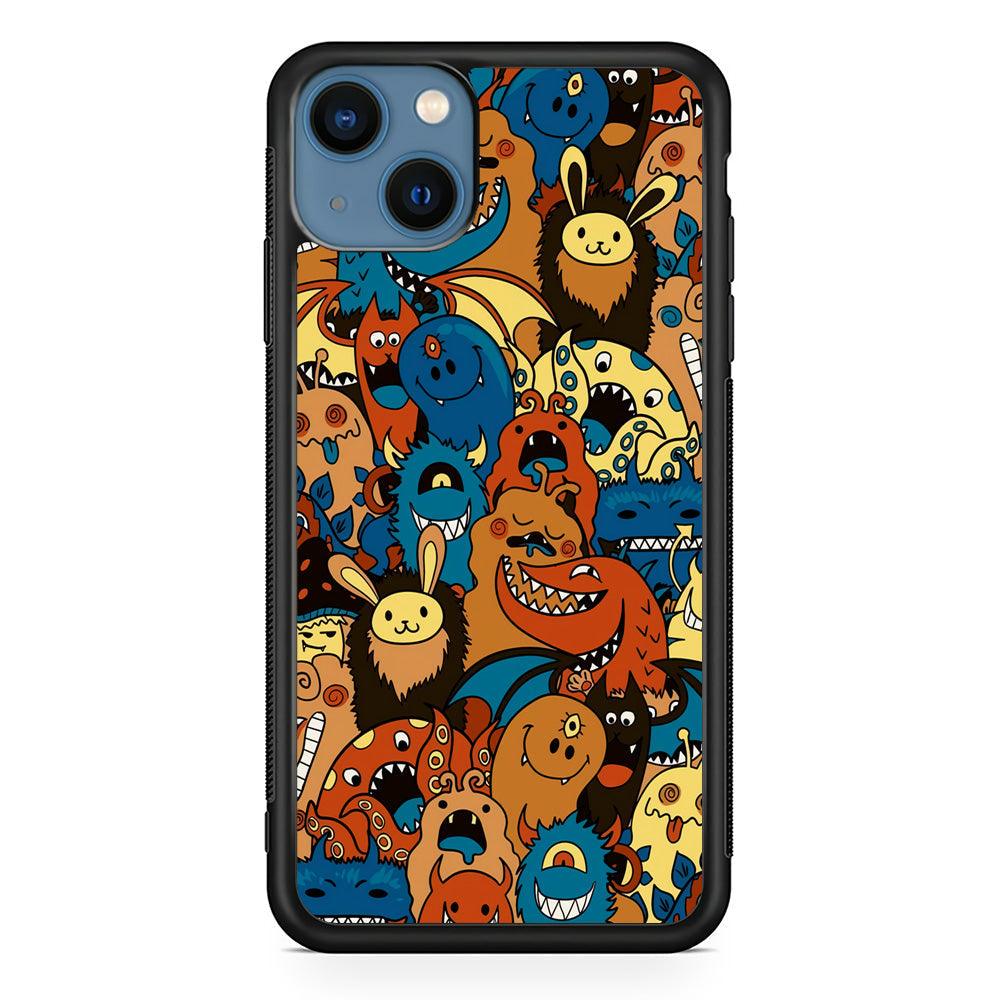 Doodle Monsters Take a Rest With Smile iPhone 14 Plus Case-Rubber Black (2D Case)-Oxvistore
