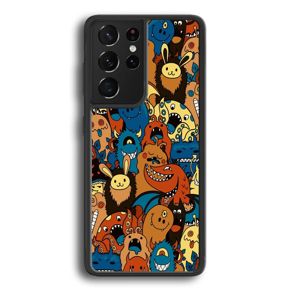 Doodle Monsters Take a Rest With Smile Samsung Galaxy S24 Ultra Case-Rubber Black (2D Case)-Oxvistore
