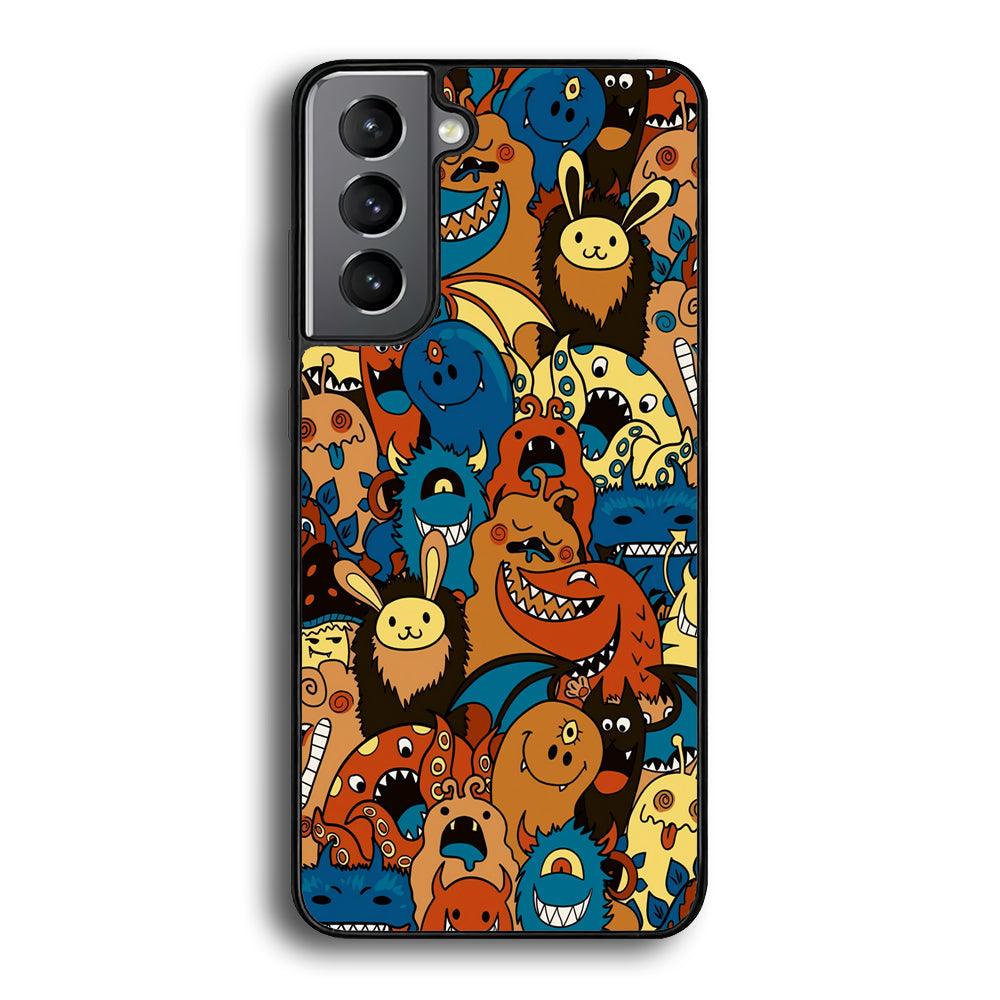 Doodle Monsters Take a Rest With Smile Samsung Galaxy S23 Plus Case-Rubber Black (2D Case)-Oxvistore