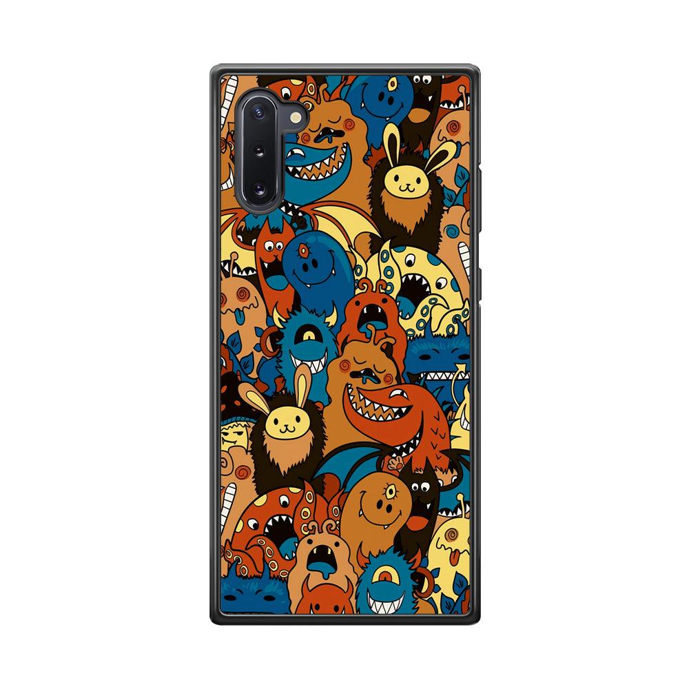 Doodle Monsters Take a Rest With Smile Samsung Galaxy Note 10 Case-Rubber Black (2D Case)-Oxvistore
