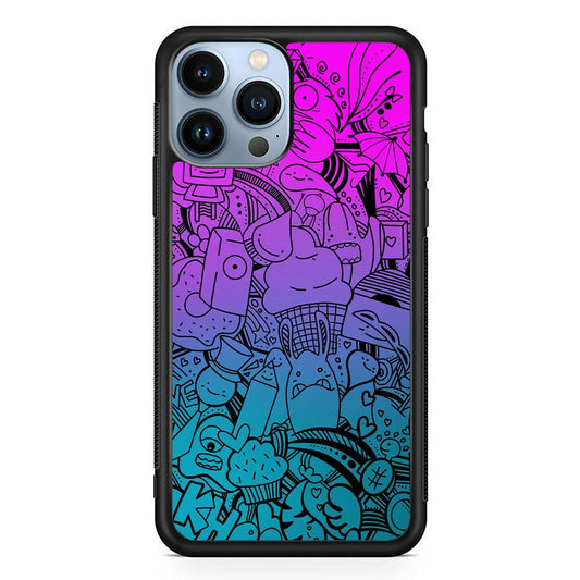Doodle Twilight Cartoon iPhone 14 Pro Case-Rubber White (2D Case)-Oxvistore