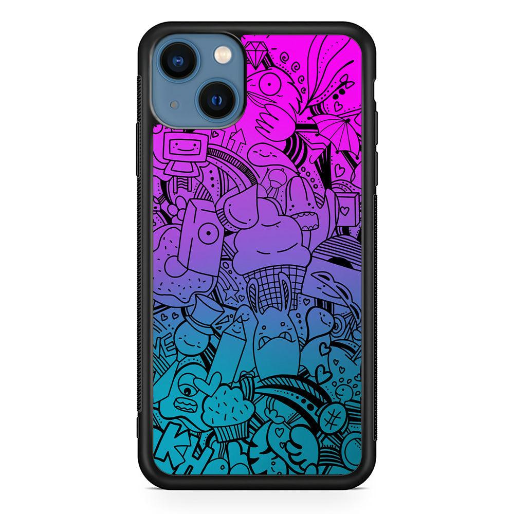 Doodle Twilight Cartoon iPhone 15 Case-Rubber Black (2D Case)-Oxvistore