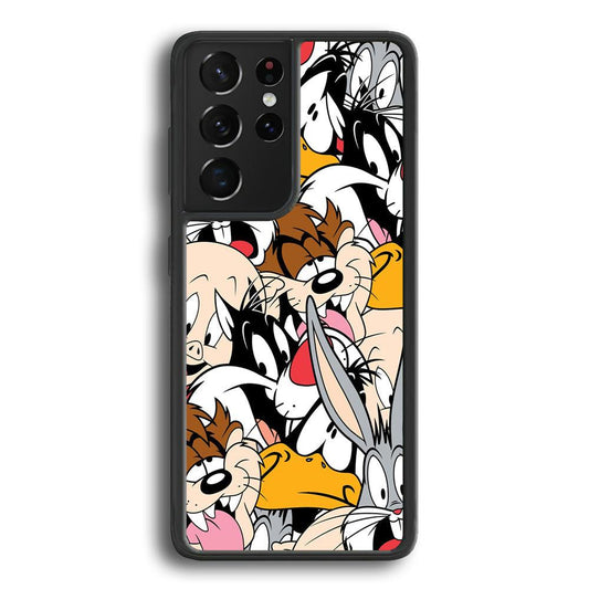 Doodle Looney Tunes Stars Samsung Galaxy S22 Ultra Case-Rubber Black (2D Case)-Oxvistore