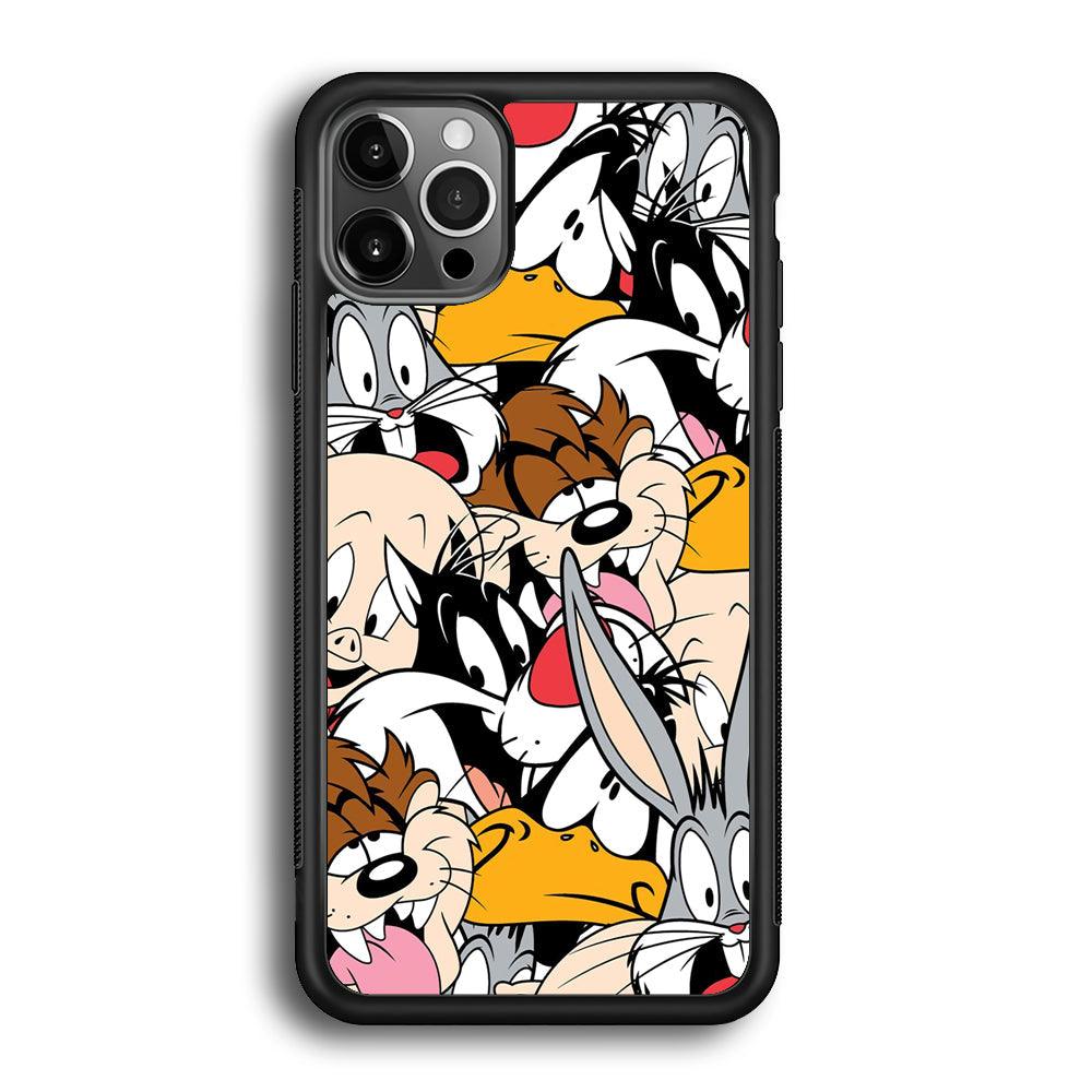 Doodle Looney Tunes Stars iPhone 12 Pro Case-Rubber White (2D Case)-Oxvistore