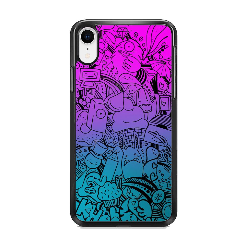 Doodle Twilight Cartoon iPhone XR Case-Rubber Black (2D Case)-Oxvistore