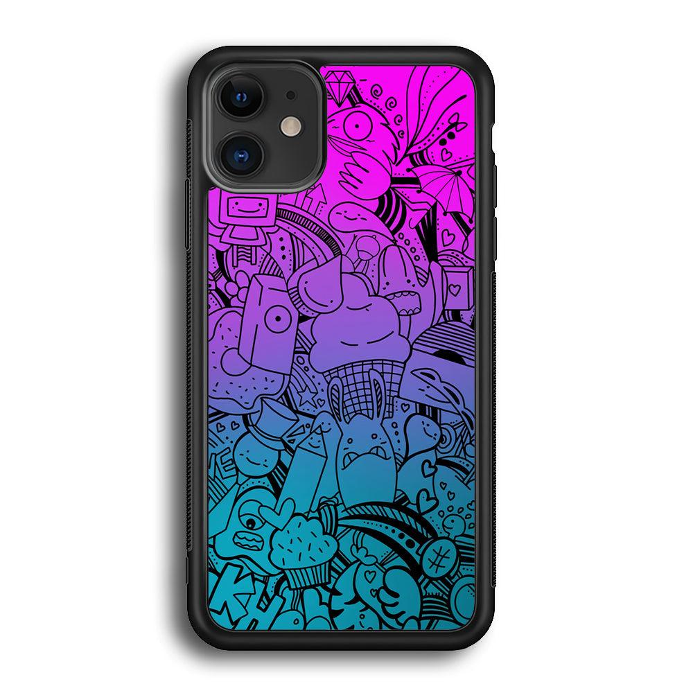 Doodle Twilight Cartoon iPhone 12 Case-Rubber Black (2D Case)-Oxvistore
