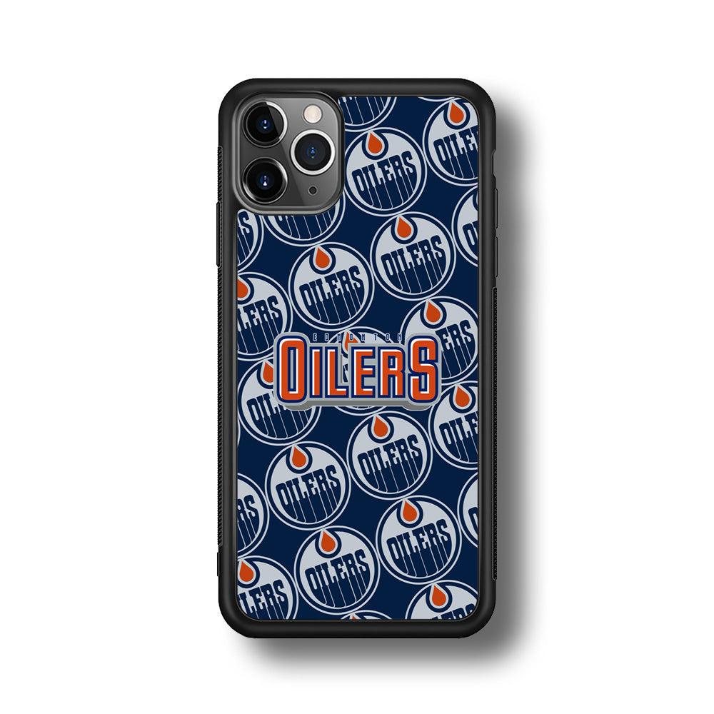 Edmonton Oilers Blue Patern Assembly iPhone 11 Pro Max Case-Rubber Black (2D Case)-Oxvistore