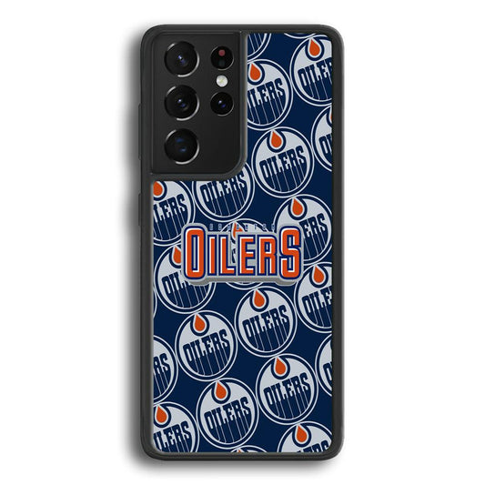 Edmonton Oilers Blue Patern Assembly Samsung Galaxy S22 Ultra Case-Rubber Black (2D Case)-Oxvistore