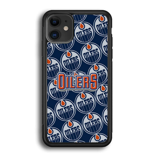 Edmonton Oilers Blue Patern Assembly iPhone 11 Case-Rubber Black (2D Case)-Oxvistore