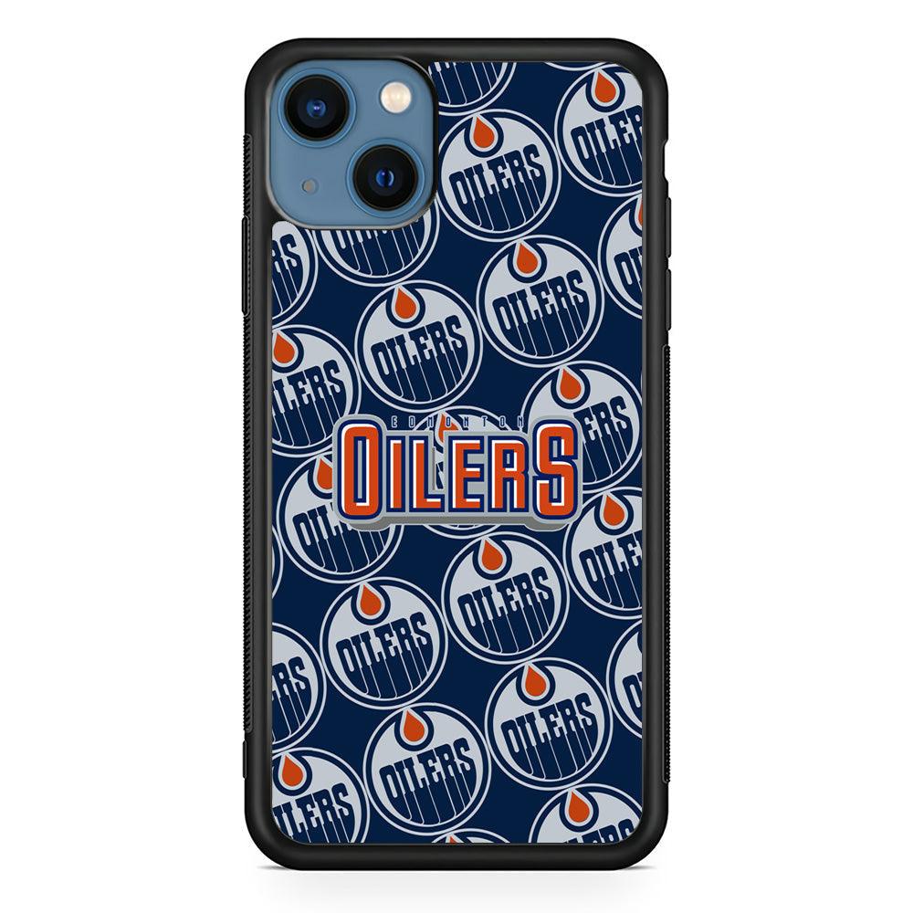 Edmonton Oilers Blue Patern Assembly iPhone 15 Case-Rubber Black (2D Case)-Oxvistore