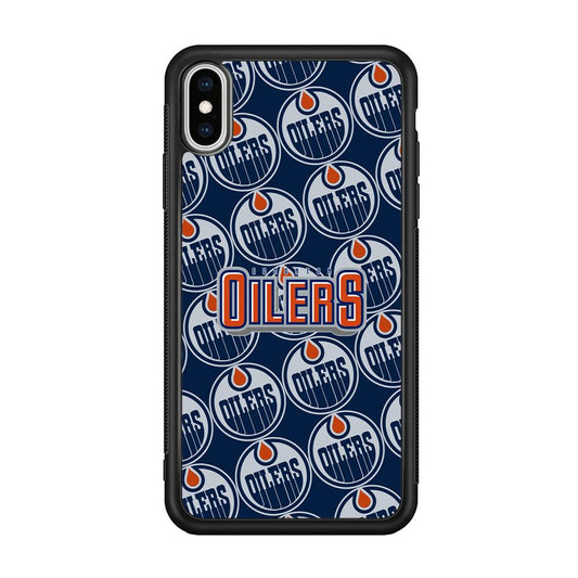 Edmonton Oilers Blue Patern Assembly iPhone Xs Max Case-Rubber Black (2D Case)-Oxvistore