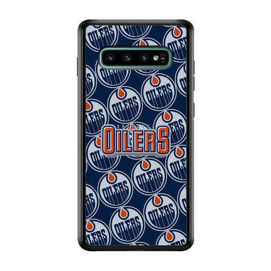 Edmonton Oilers Blue Patern Assembly Samsung Galaxy S10 Case-Rubber Black (2D Case)-Oxvistore