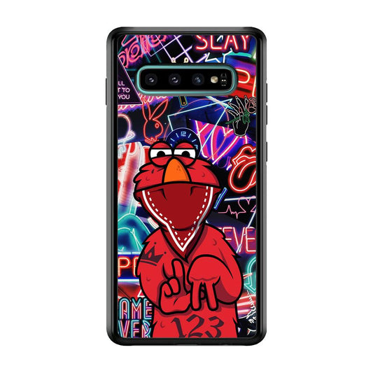 Elmo Rapping The Night Samsung Galaxy S10 Case-Rubber Black (2D Case)-Oxvistore
