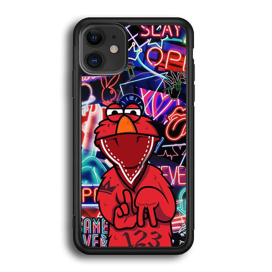 Elmo Rapping The Night iPhone 11 Case-Rubber Black (2D Case)-Oxvistore