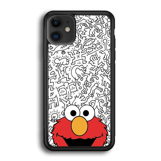 Elmo in Doodle Screen iPhone 11 Case-Rubber Black (2D Case)-Oxvistore