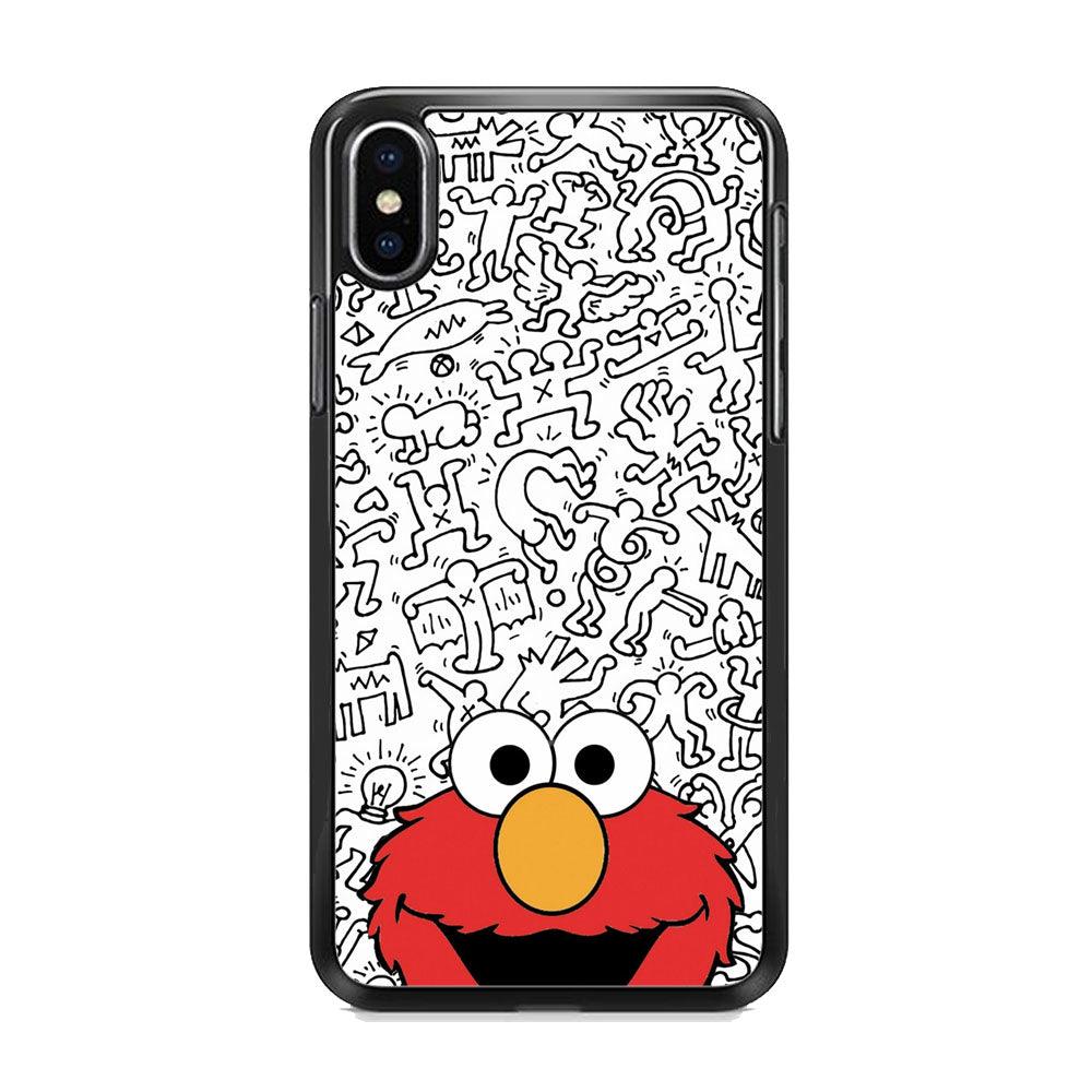 Elmo in Doodle Screen iPhone XS Case-Rubber White (2D Case)-Oxvistore