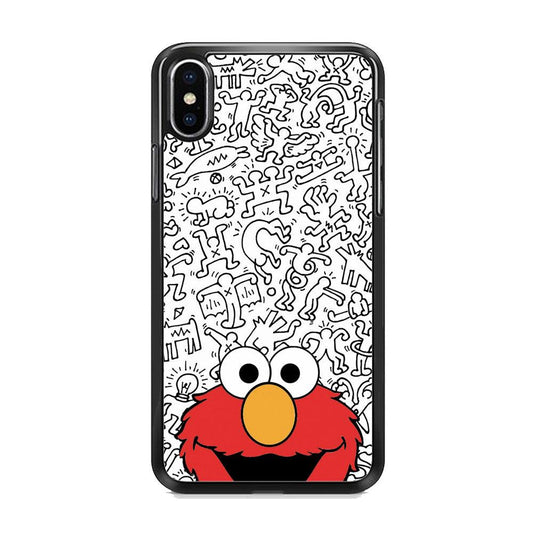 Elmo in Doodle Screen iPhone XS Case-Rubber White (2D Case)-Oxvistore