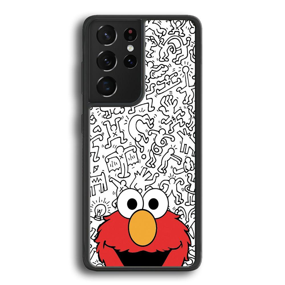 Elmo in Doodle Screen Samsung Galaxy S24 Ultra Case-Rubber Black (2D Case)-Oxvistore