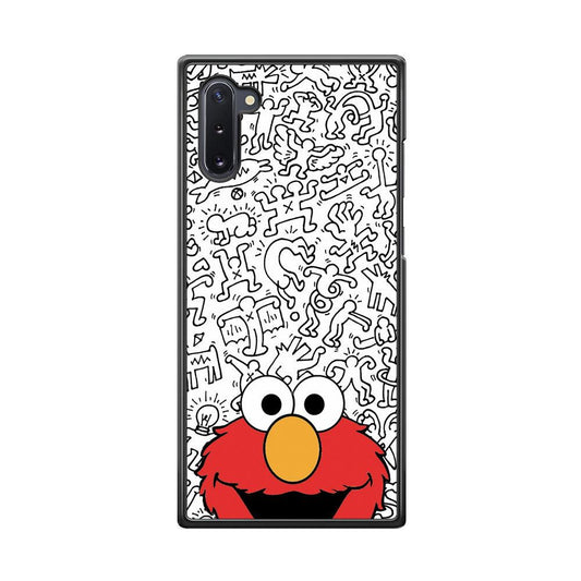 Elmo in Doodle Screen Samsung Galaxy Note 10 Case-Rubber Black (2D Case)-Oxvistore