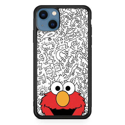 Elmo in Doodle Screen iPhone 14 Case-Rubber White (2D Case)-Oxvistore