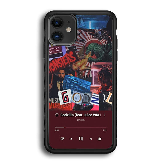 Eminem on Godzilla Frame Playlist iPhone 12 Case-Rubber Black (2D Case)-Oxvistore