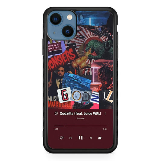 Eminem on Godzilla Frame Playlist iPhone 14 Plus Case-Rubber Black (2D Case)-Oxvistore
