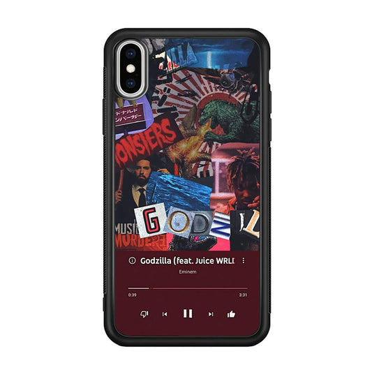 Eminem on Godzilla Frame Playlist iPhone Xs Max Case-Rubber Black (2D Case)-Oxvistore