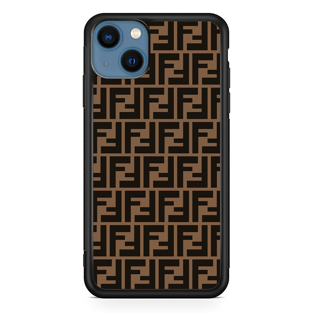 Fendi Brown Form iPhone 13 Case-Rubber Black (2D Case)-Oxvistore