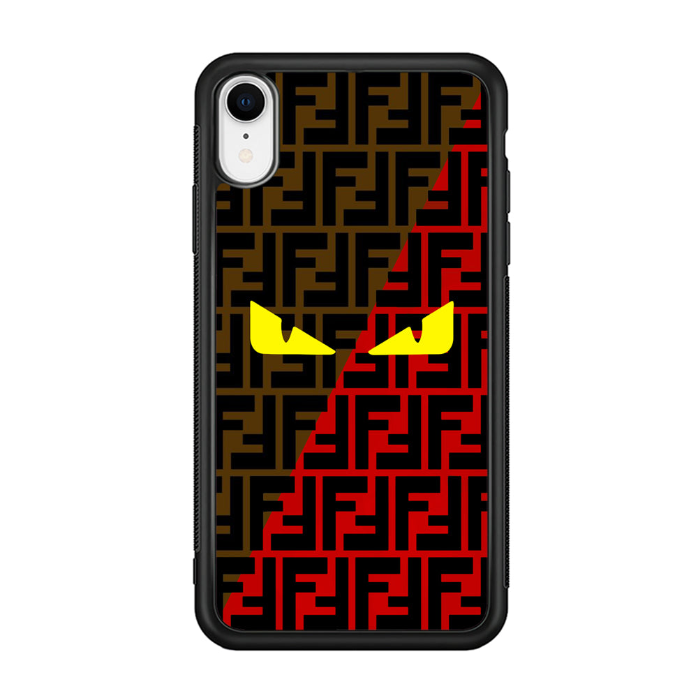 Fendi Choco Red iPhone XR Case-Rubber Black (2D Case)-Oxvistore
