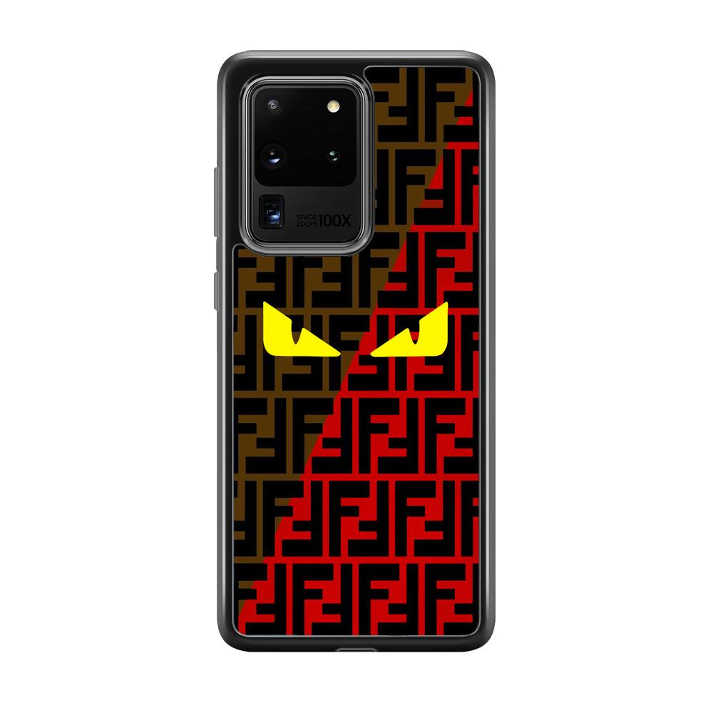 Fendi Choco Red Samsung Galaxy S20 Ultra Case-Rubber Black (2D Case)-Oxvistore