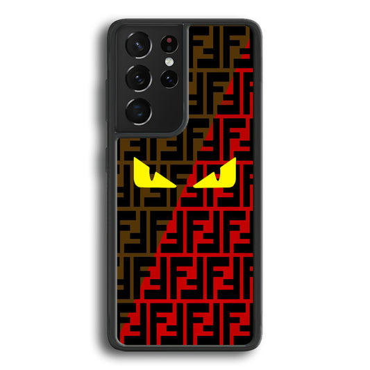 Fendi Choco Red Samsung Galaxy S21 Ultra Case-Rubber Black (2D Case)-Oxvistore