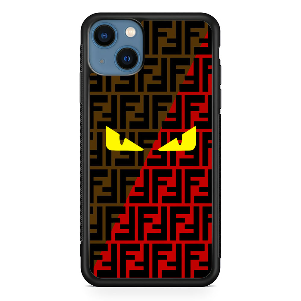 Fendi Choco Red iPhone 13 Case-Rubber Black (2D Case)-Oxvistore