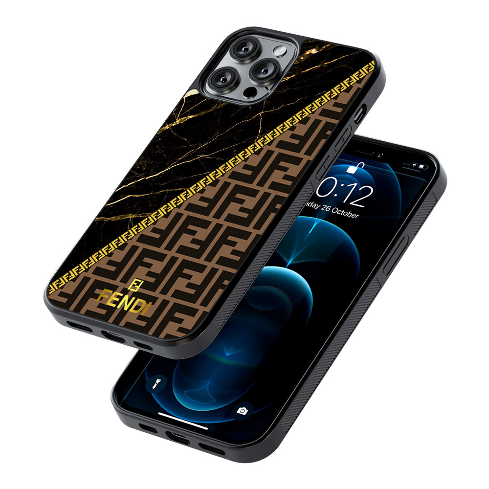 Fendi Patern Marble Gold 2D Rubber Phone Case-Oxvistore