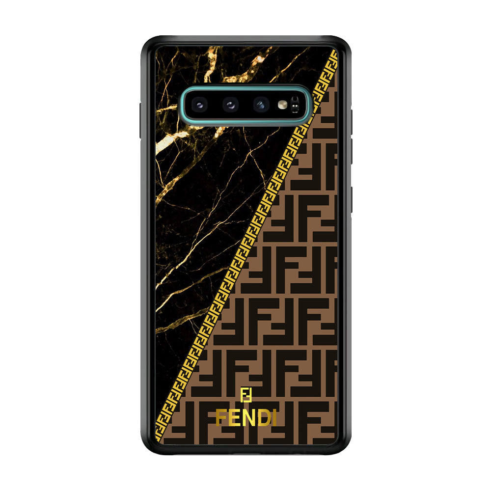 Fendi Patern Marble Gold Samsung Galaxy S10 Case-Rubber Black (2D Case)-Oxvistore