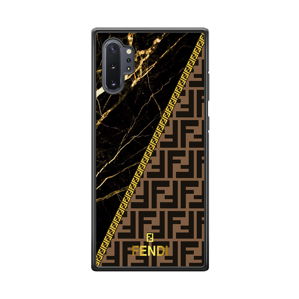 Fendi Patern Marble Gold Samsung Galaxy Note 10 Plus Case-Rubber Black (2D Case)-Oxvistore
